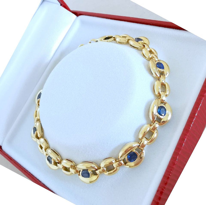 Bracelet / Gourmette / Saphirs / Or 18 K / 19.5 cm / Or 18 carats / 750