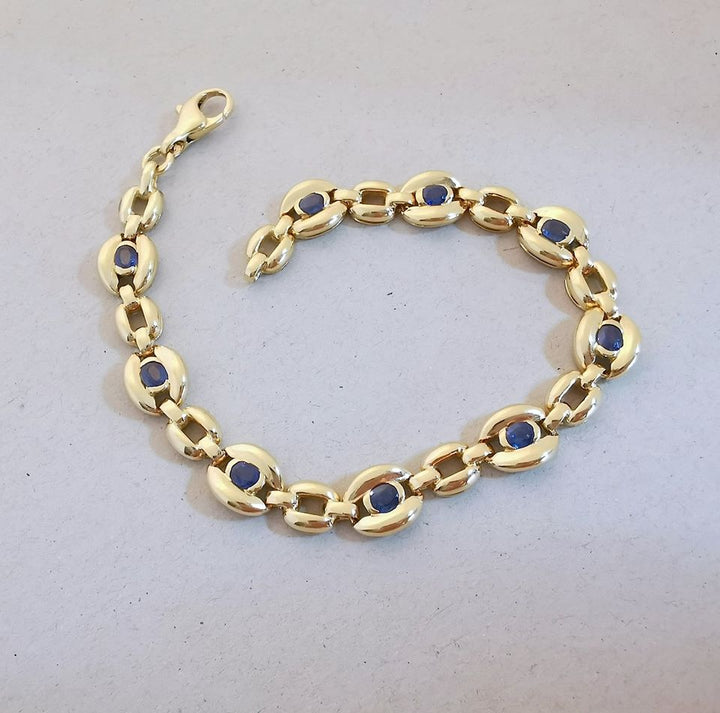 Bracelet / Gourmette / Saphirs / Or 18 K / 19.5 cm / Or 18 carats / 750