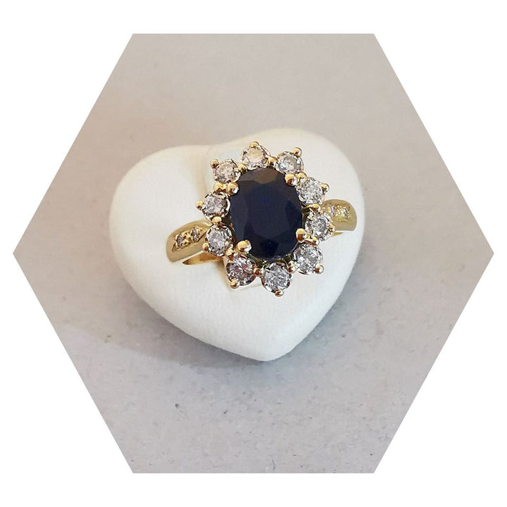 Bague Marguerite / Saphir / Diamants / Or 18K / 18 carats / 750