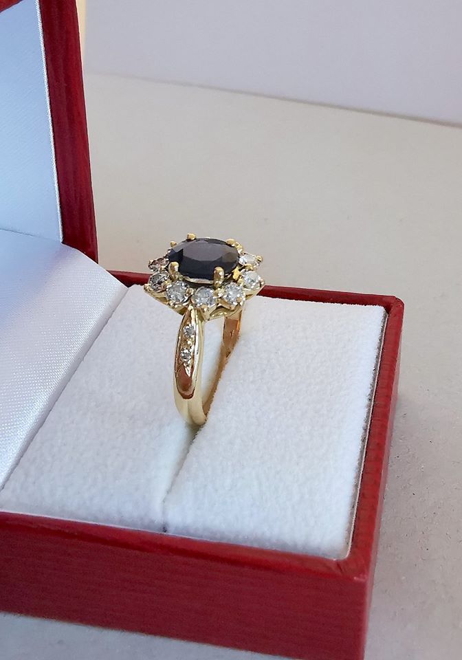 Bague Marguerite / Saphir / Diamants / Or 18K / 18 carats / 750