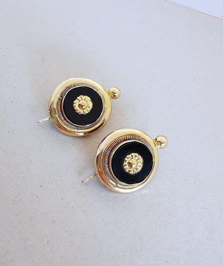 Boucles d'oreilles anciennes ( Napoléon III ) / Or jaune 18K et Onyx﻿ / 18 carats / 750