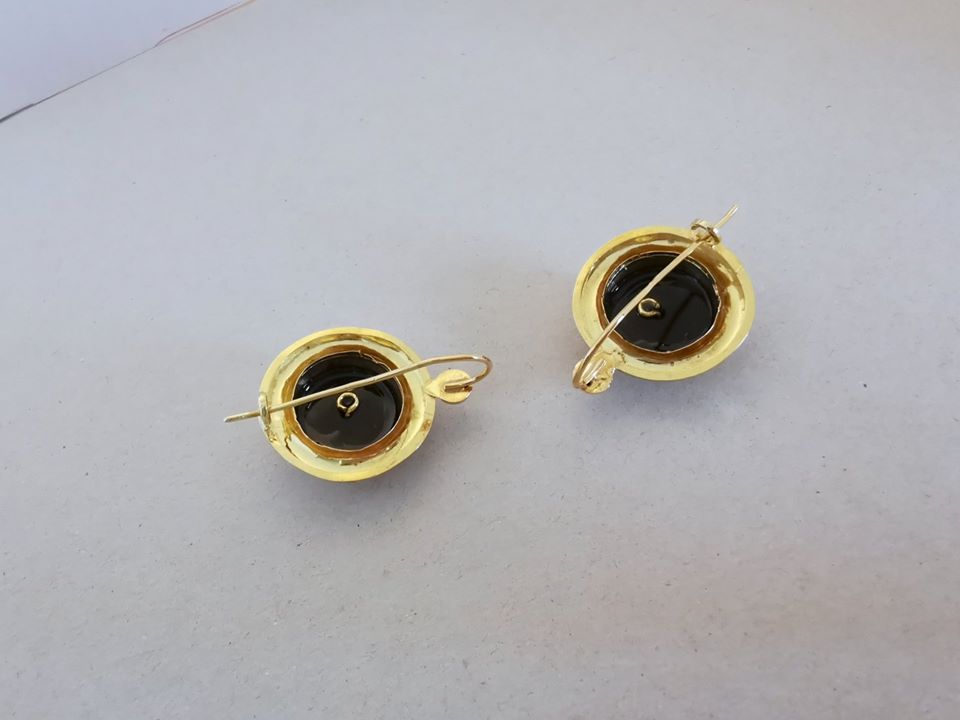 Boucles d'oreilles anciennes ( Napoléon III ) / Or jaune 18K et Onyx﻿ / 18 carats / 750