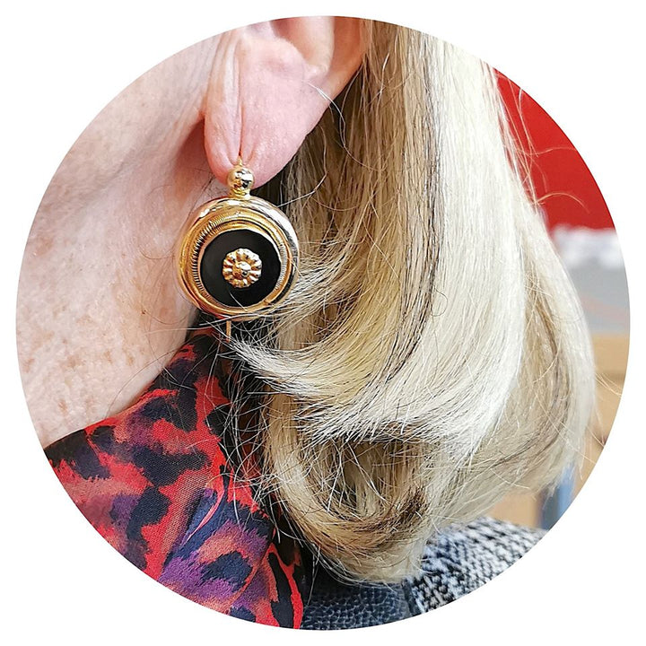 Boucles d'oreilles anciennes ( Napoléon III ) / Or jaune 18K et Onyx﻿ / 18 carats / 750