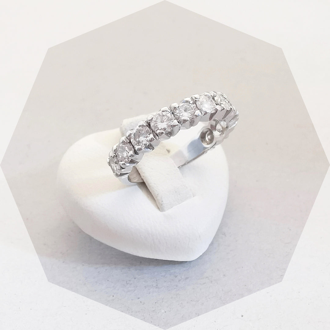 Bague anneau Demi alliance / Diamants 1,10 ct / Or Blanc 18K / 750 / 18 carats