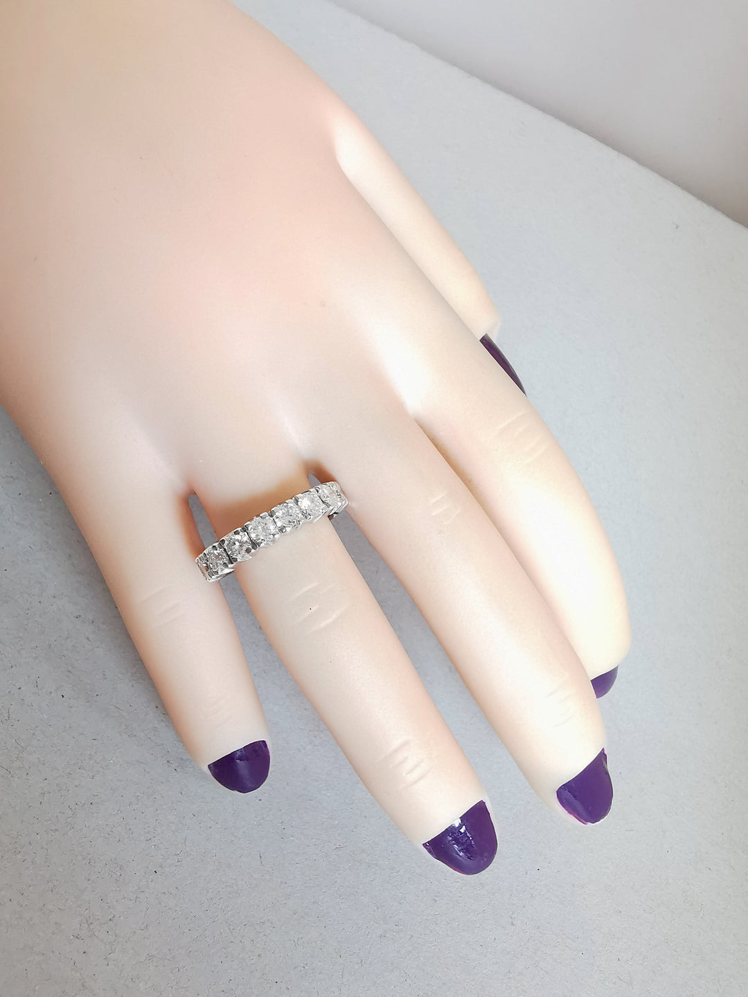Bague anneau Demi alliance / Diamants 1,10 ct / Or Blanc 18K / 750 / 18 carats
