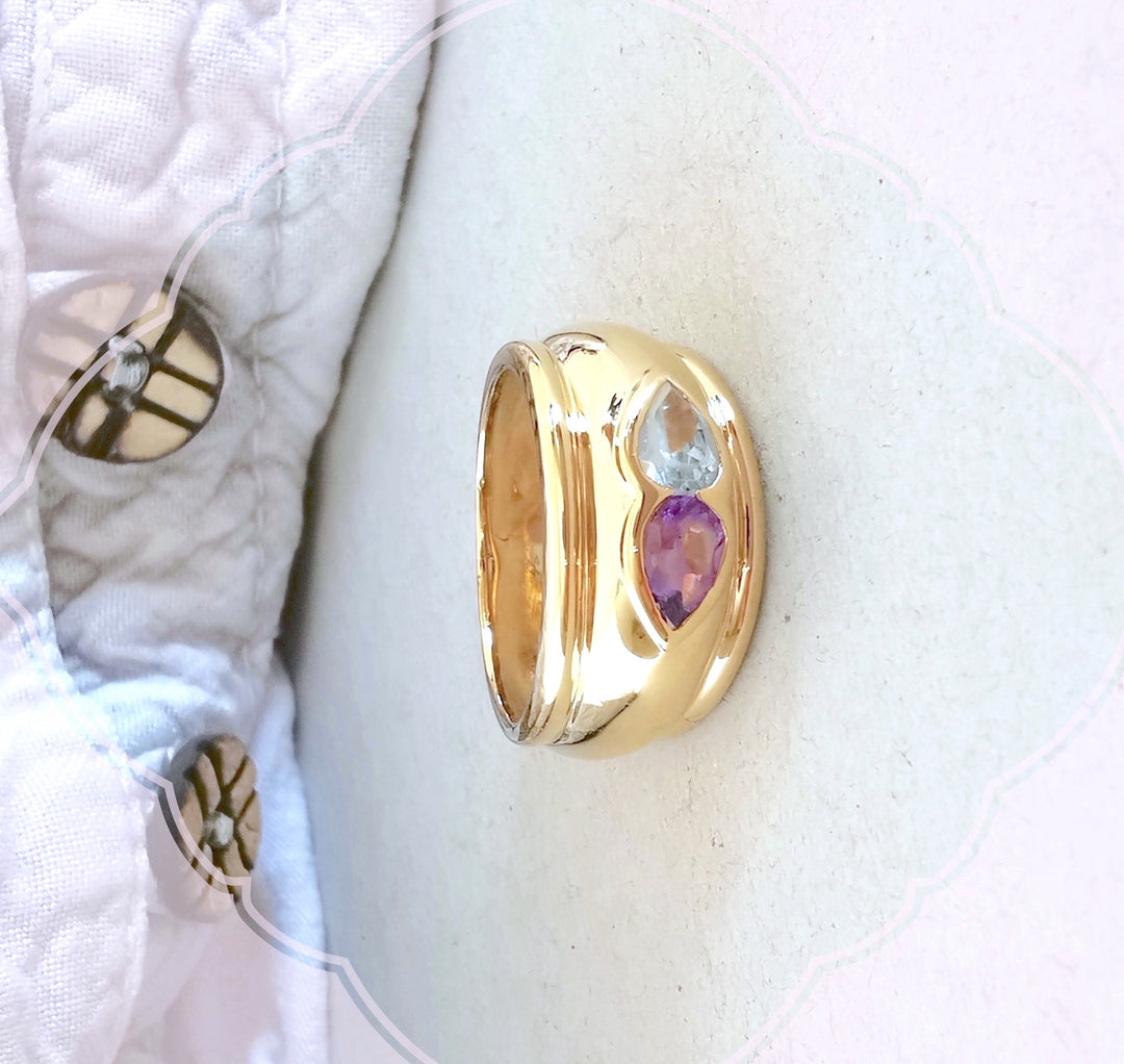 Bague Jonc / Améthyste / Aigue-marine / Or 18 K gold / 18 carats / 750