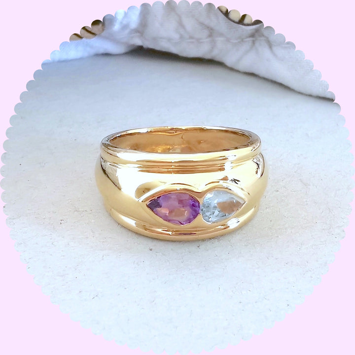 Bague Jonc / Améthyste / Aigue-marine / Or 18 K gold / 18 carats / 750