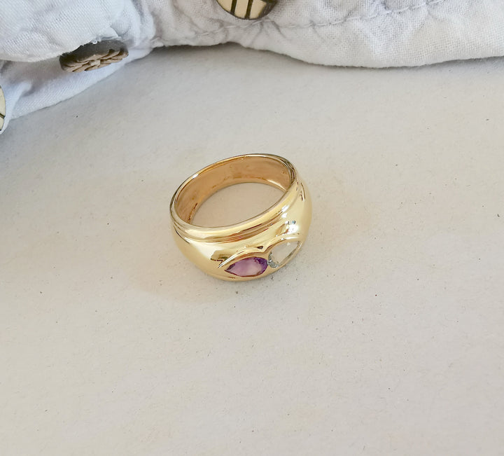 Bague Jonc / Améthyste / Aigue-marine / Or 18 K gold / 18 carats / 750