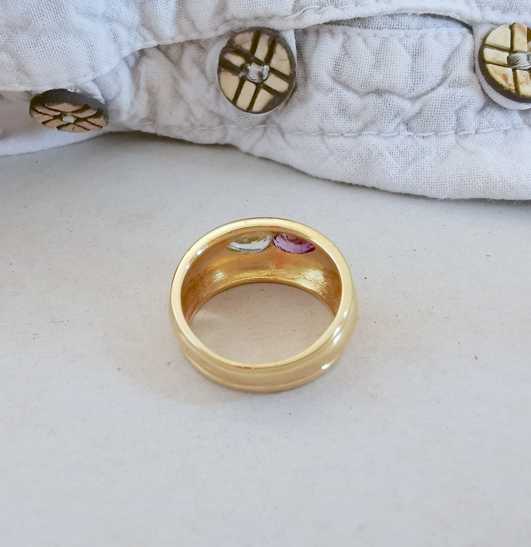 Bague Jonc / Améthyste / Aigue-marine / Or 18 K gold / 18 carats / 750