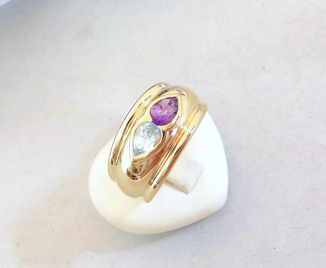 Bague Jonc / Améthyste / Aigue-marine / Or 18 K gold / 18 carats / 750