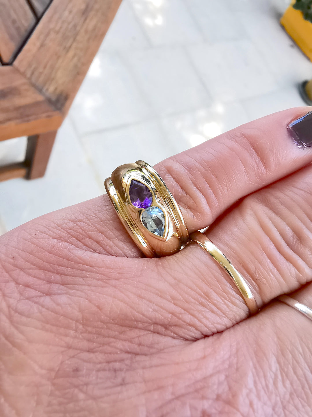 Bague Jonc / Améthyste / Aigue-marine / Or 18 K gold / 18 carats / 750