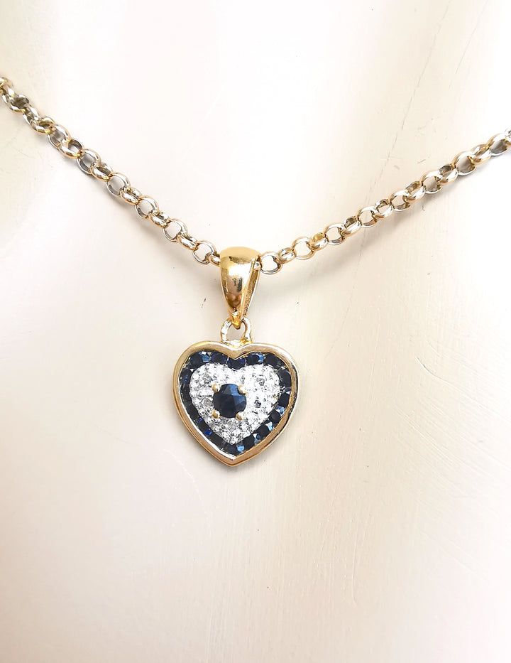 Pendentif coeur / Saphirs / Diamant / Or 18 K / 18 carats / (750°/°°)