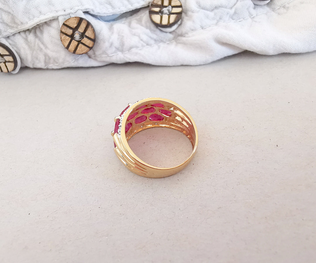 Bague Jonc / Rubis / Diamants / Or 18 K Gold / 750 / 18 carats