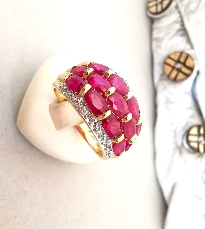 Bague Jonc / Rubis / Diamants / Or 18 K Gold / 750 / 18 carats