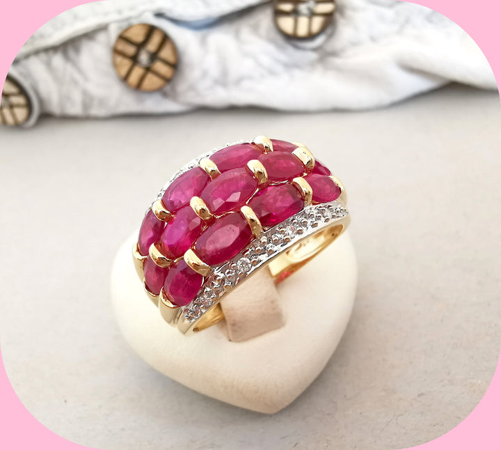 Bague Jonc / Rubis / Diamants / Or 18 K Gold / 750 / 18 carats