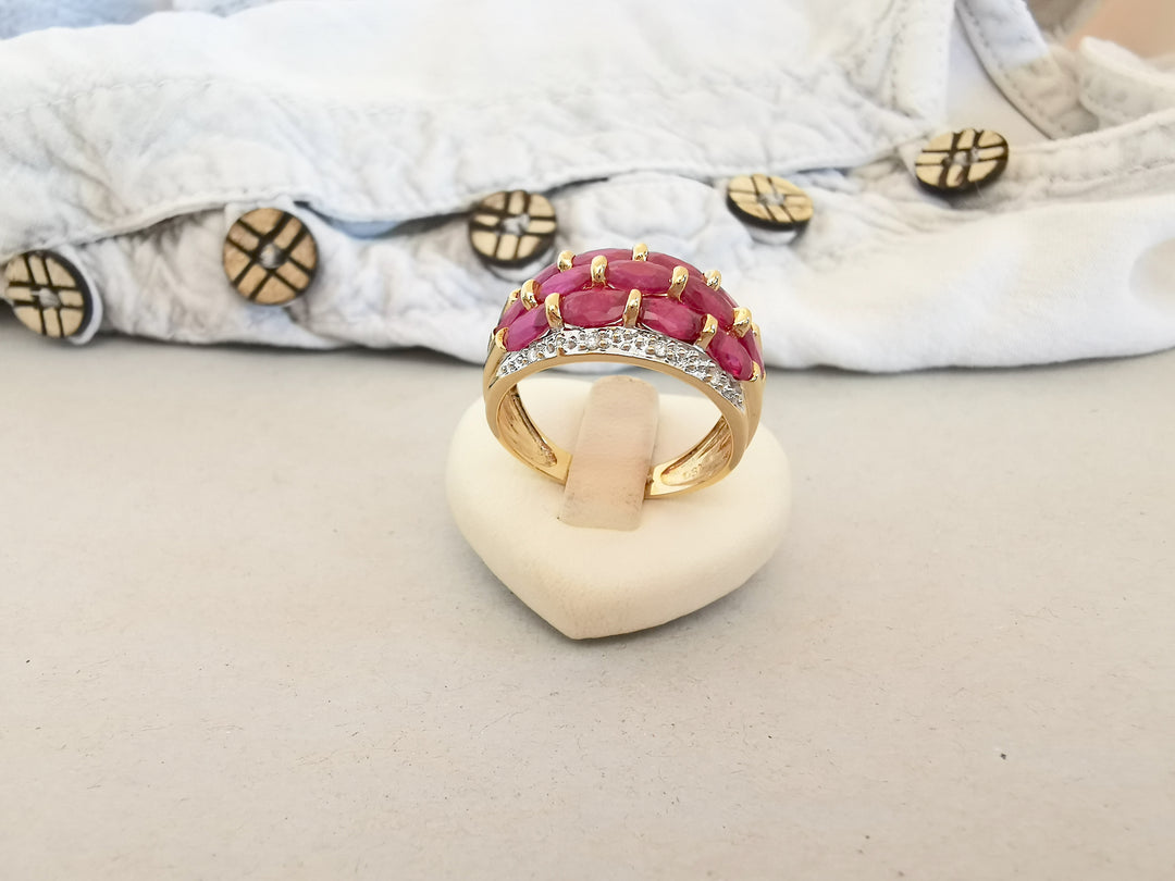 Bague Jonc / Rubis / Diamants / Or 18 K Gold / 750 / 18 carats