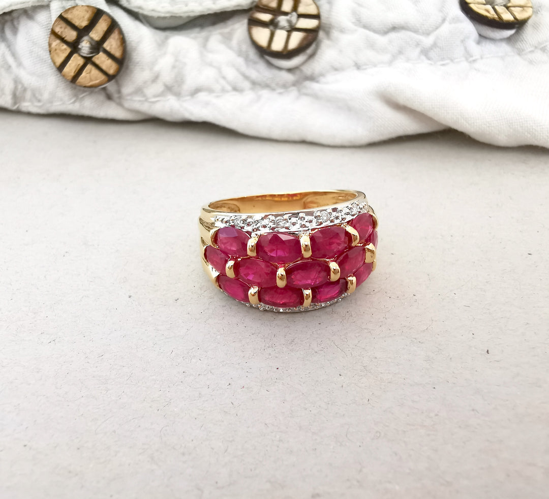 Bague Jonc / Rubis / Diamants / Or 18 K Gold / 750 / 18 carats