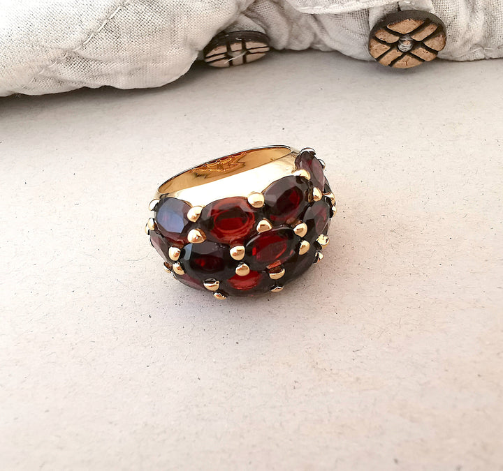 Bague Jonc / Grenats / Or 18 K Gold / 750 / 18 carats