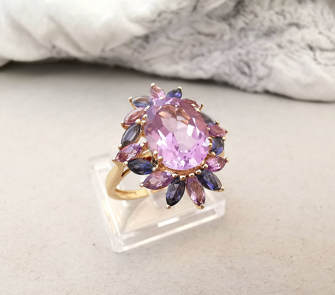 Bague Or 18 K / Améthystes / iolites / Or 18 carats / 750/1000