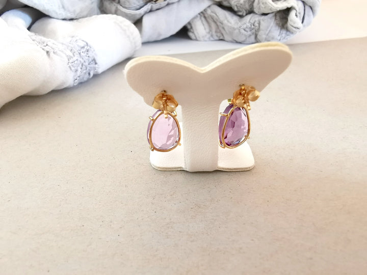 Boucles d'oreilles pendantes / Or 18K / Améthystes / Péridots / Or 750 / 18 carats