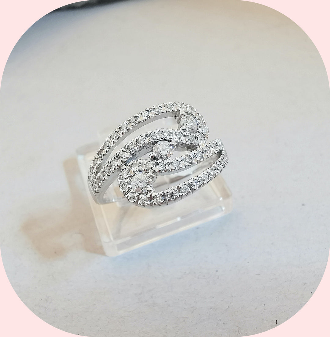 Bague " Volute " / Diamants / Or Blanc 18 K / 18 carats / 750