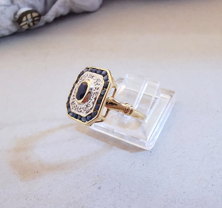 Bague octogonale Saphirs / Diamants / Or 18 K / (750°/°°) / 18 carats