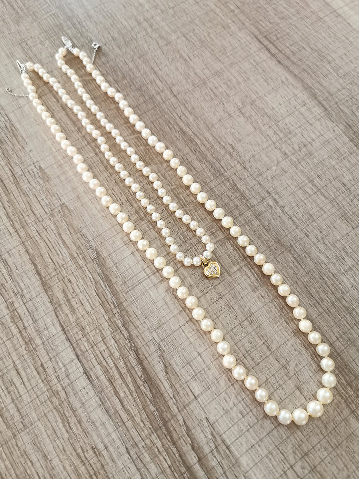 Collier Perles de Culture / Diamants / Fermoir * Chaînette * Pendentif (Or 18 K / 750°/°°)