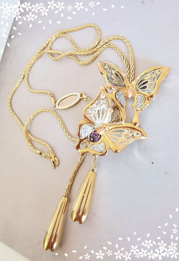 Collier coulissant GRAZIELLA / motifs papillons  / Or 18 K / 18 carats / (750°/°°)