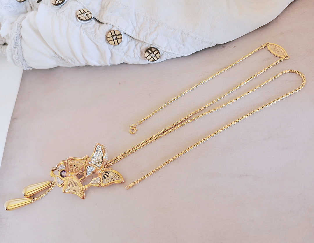 Collier coulissant GRAZIELLA / motifs papillons  / Or 18 K / 18 carats / (750°/°°)