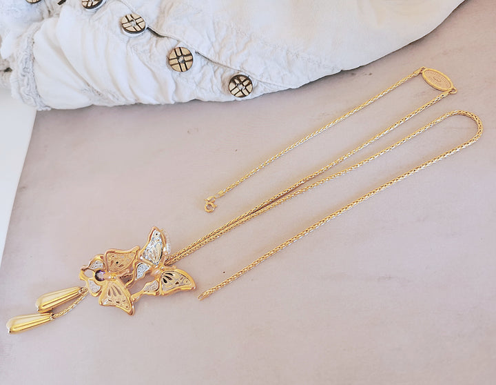 Collier coulissant GRAZIELLA / motifs papillons  / Or 18 K / 18 carats / (750°/°°)