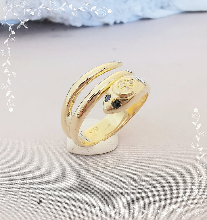 Bague SERPENT unisexe / Diamants / Saphirs / Or Jaune 18 K / (750°/°°) / 18 carats