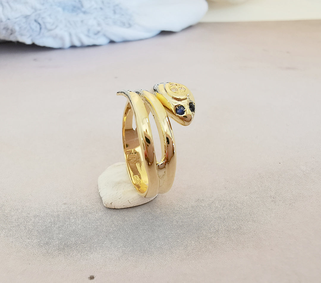 Bague SERPENT unisexe / Diamants / Saphirs / Or Jaune 18 K / (750°/°°) / 18 carats