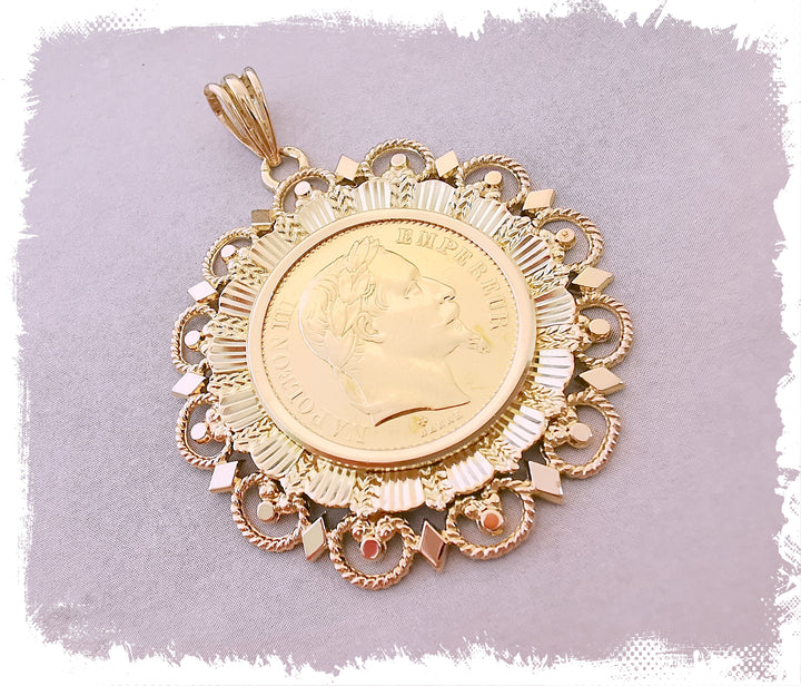 Pendentif Or 18 K avec pièce Or de 20 Frs NAPOLEON III Lauré 1863 ( 900/1000 )