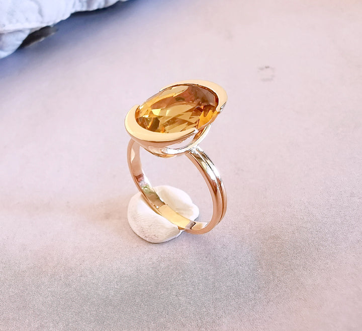 Bague Citrine / Or Jaune 18 K /  18 carats / (750°/°°)