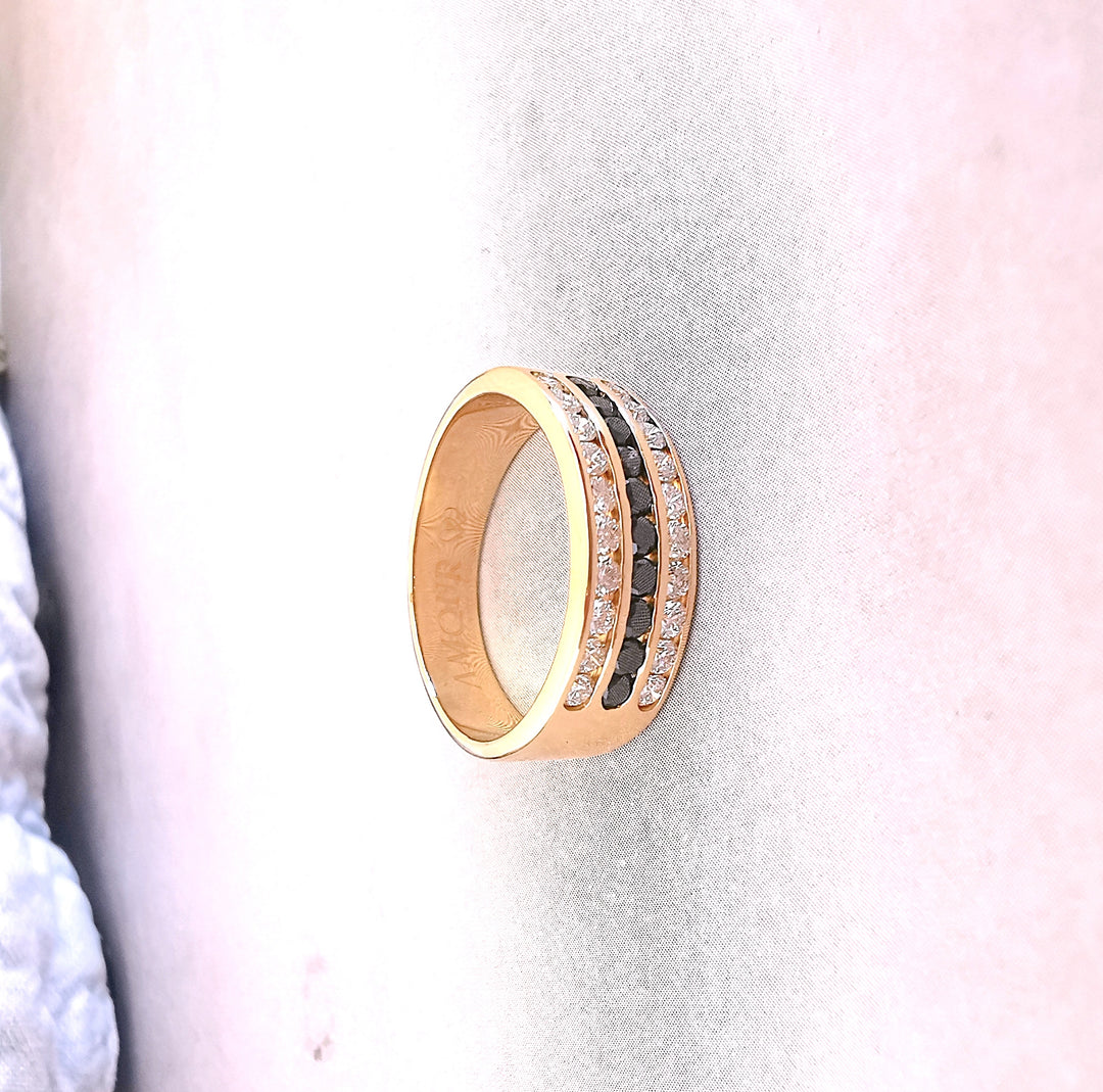 Bague Jonc / Saphirs / Diamants / Or 18 K / 18 carats / (750°/°°)