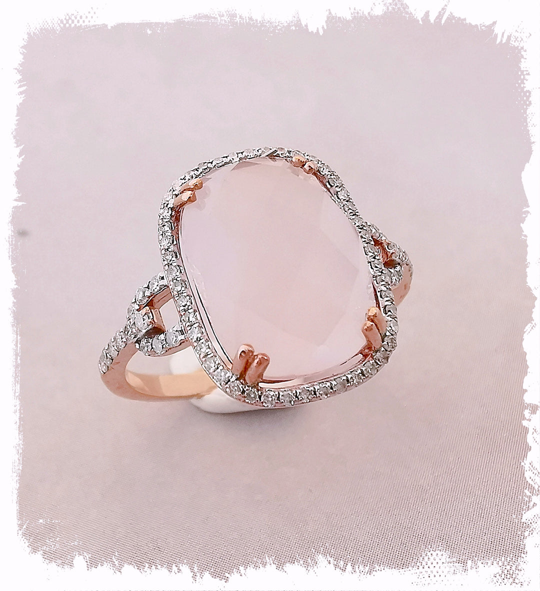 Bague / Quartz Rose / Diamants / Or Rose 9 K / (375°/°°) / 9 carats