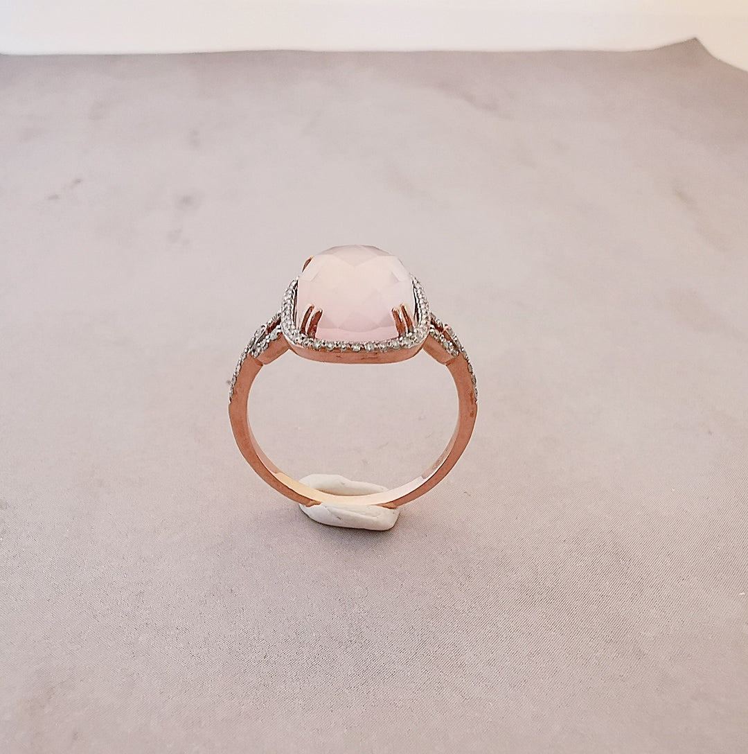 Bague / Quartz Rose / Diamants / Or Rose 9 K / (375°/°°) / 9 carats