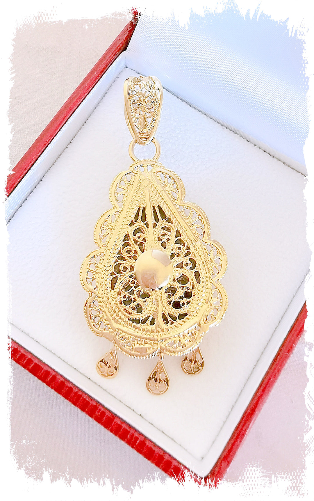 Pendentif Oriental Meskia filigranée pampilles / Or Jaune 18 K / (750°/°°) / 18 carats