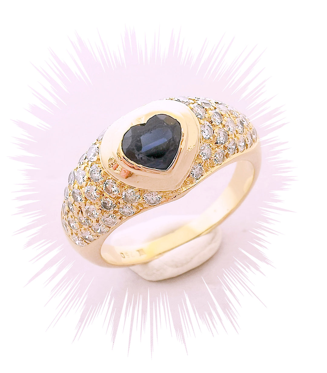 Bague Saphir en coeur / Diamants / Or Jaune 18 K / (750°/°°) / 18 carats