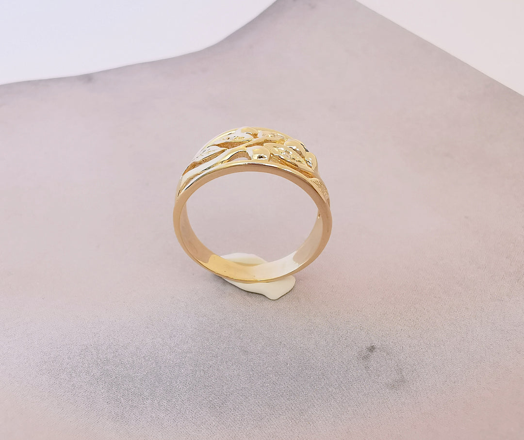 Bague Jonc Diamants / Saphir / Motifs floraux / Or Jaune 18 K / (750°/°°) / 18 carats