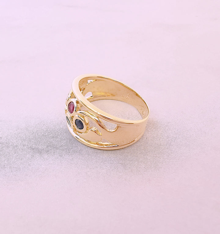 Bague Jonc / Emeraudes / Rubis / Saphirs / Or Jaune 18 K / 18 carats / (750°/°°)