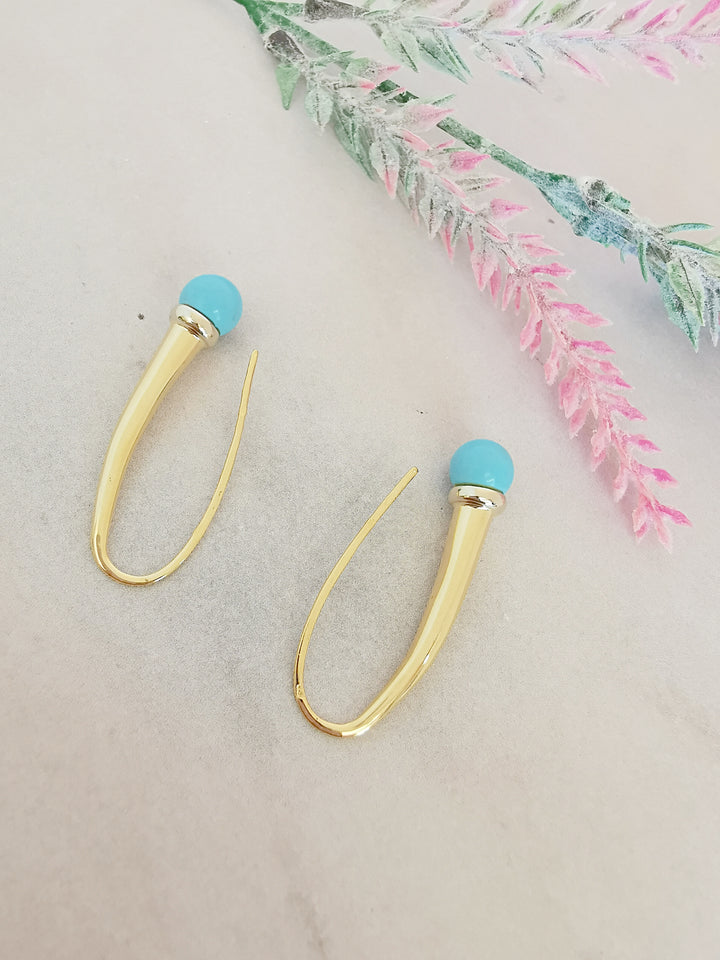 Boucles d'oreilles pendantes Or Jaune 18 K / Perles de Turquoise / 18 carats / (750°/°°)