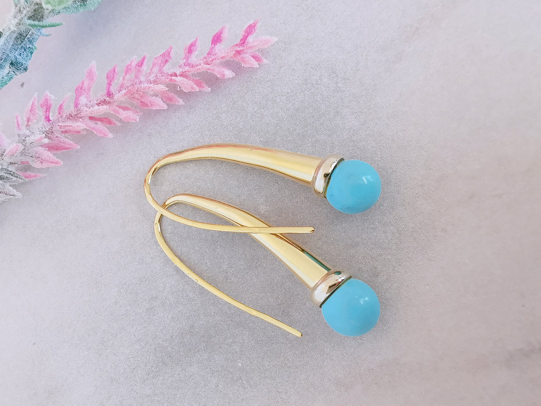 Boucles d'oreilles pendantes Or Jaune 18 K / Perles de Turquoise / 18 carats / (750°/°°)