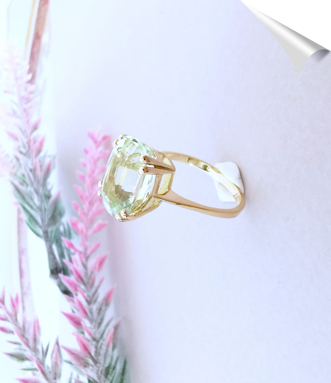 Bague NEUVE Béryl vert en Solitaire / Or Jaune 18 K / (750°/°°) / 18 carats