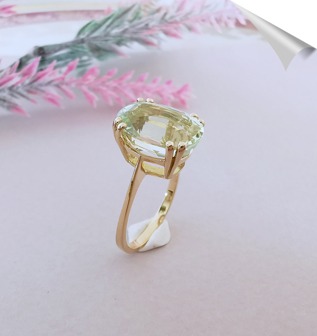 Bague NEUVE Béryl vert en Solitaire / Or Jaune 18 K / (750°/°°) / 18 carats