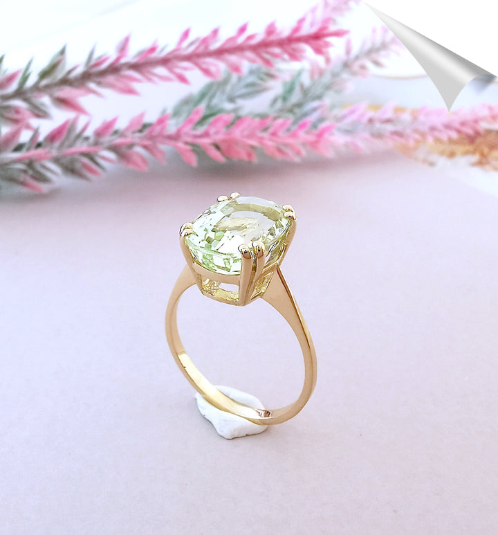 Bague NEUVE Béryl vert en Solitaire / Or Jaune 18 K / (750°/°°) / 18 carats