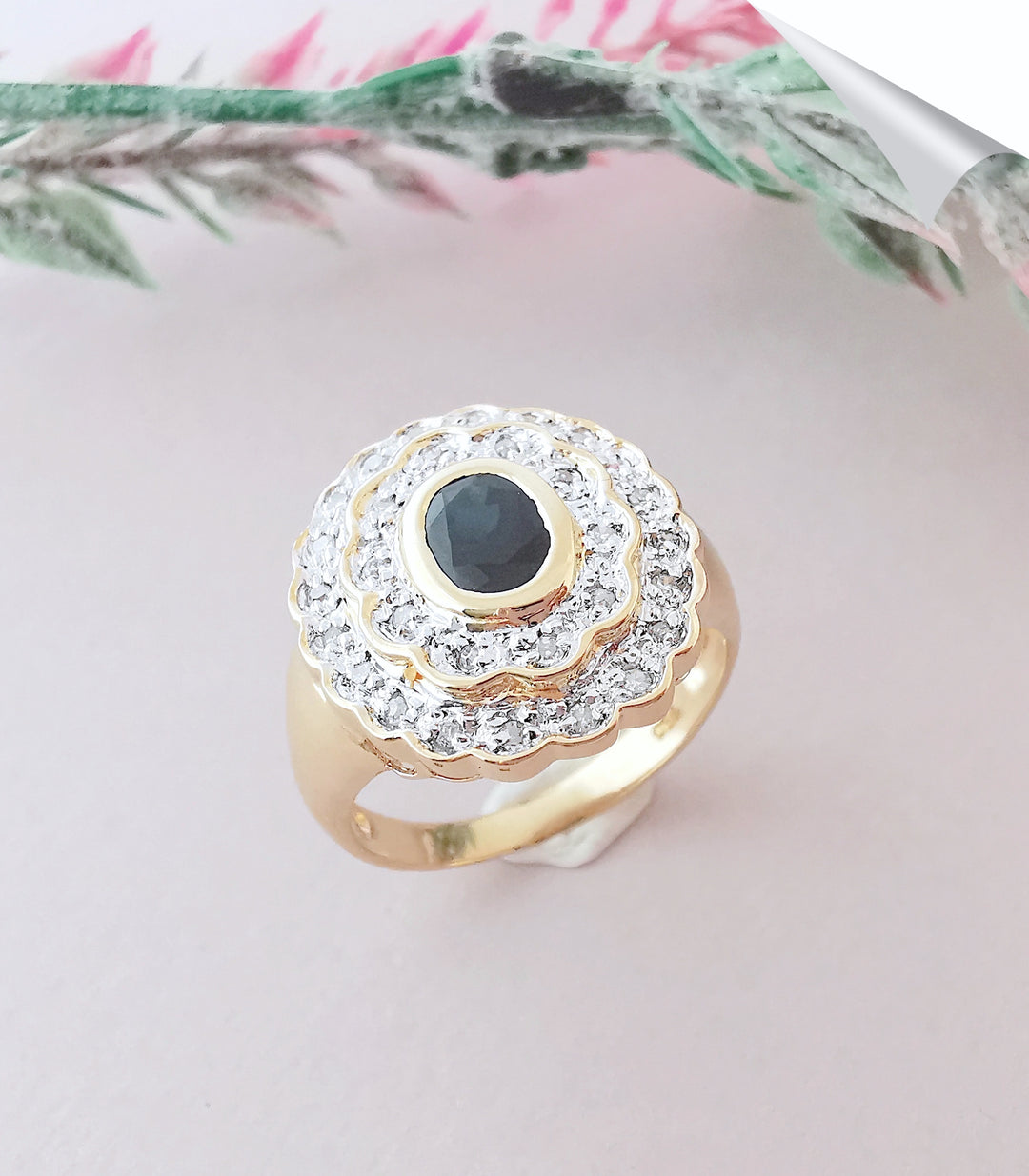 Bague Saphir / Diamants / Or 18 K / (750°/°°) / 18 carats