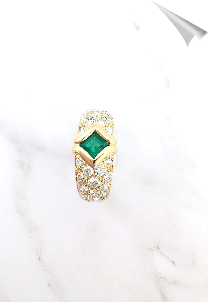 Bague Emeraude Diamants 1,30 ct Or Jaune 18 K (750°/°°) 18 carats