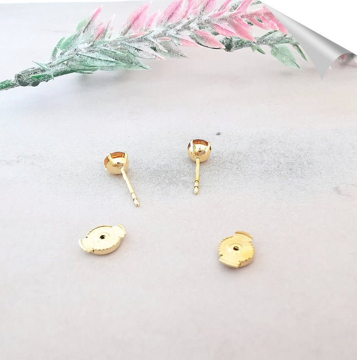 photo envers bijou femme puces d'oreilles  en Or Jaune 18 K – Citrines rondes facettées