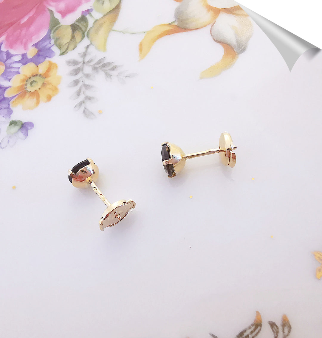 bijoux femme joaillerie de luxe bijou  puces d'oreilles en Or Jaune 18K quartz fume